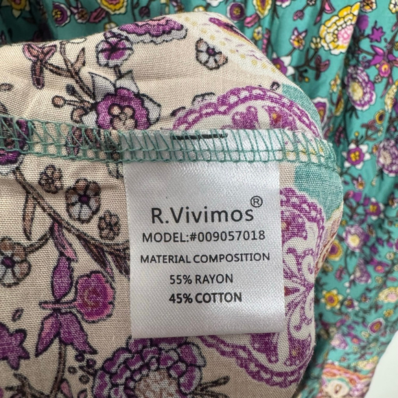 R. Vivimos Boho Floral Midi Dress 2XL Long Sleeve Tassel - Picture 10 of 11